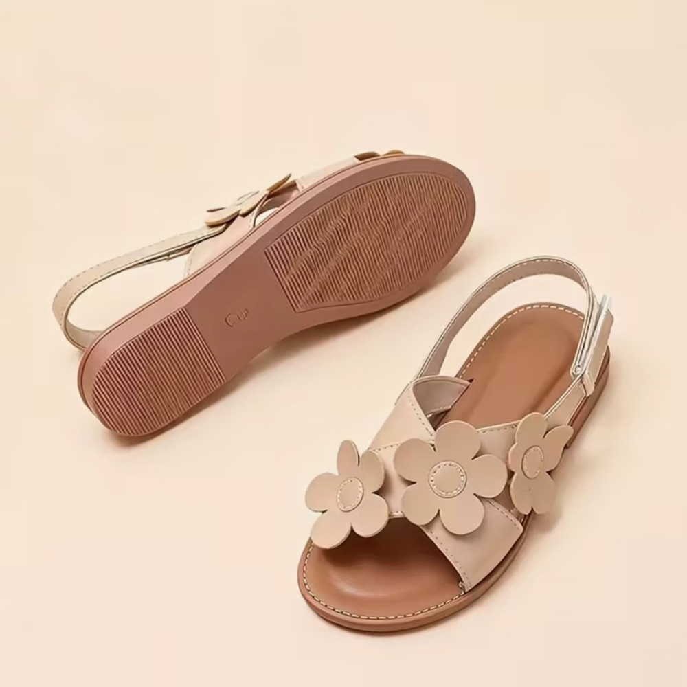 Girls' sandals with flowers and side touch - Picture 7 of 15